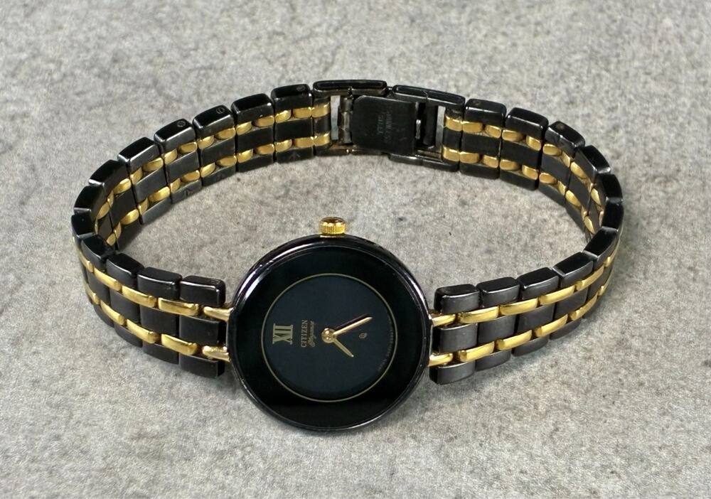 Citizen Elegance Women's Black Gold Quartz Watch 22mm 1991 Working Rare